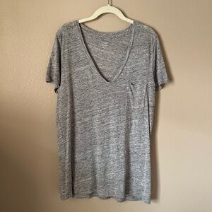 J.Crew Gray Linen V Neck Short Sleeve Light Weight Tee Shirt